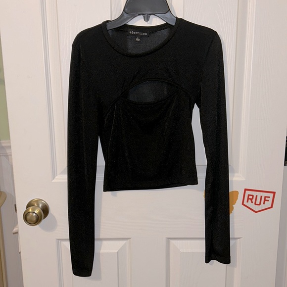 Black cutout Long sleeve Top slightly sheer PARTY TOP - Picture 1 of 3